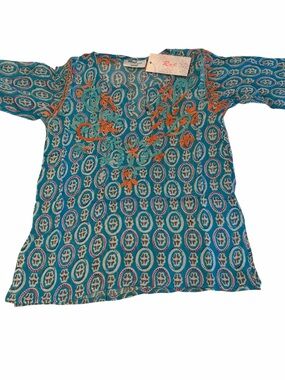 Raj Kids Blue Embroidered Boho Tunic Top 4-6Y 100% Cotton Boutique NWT